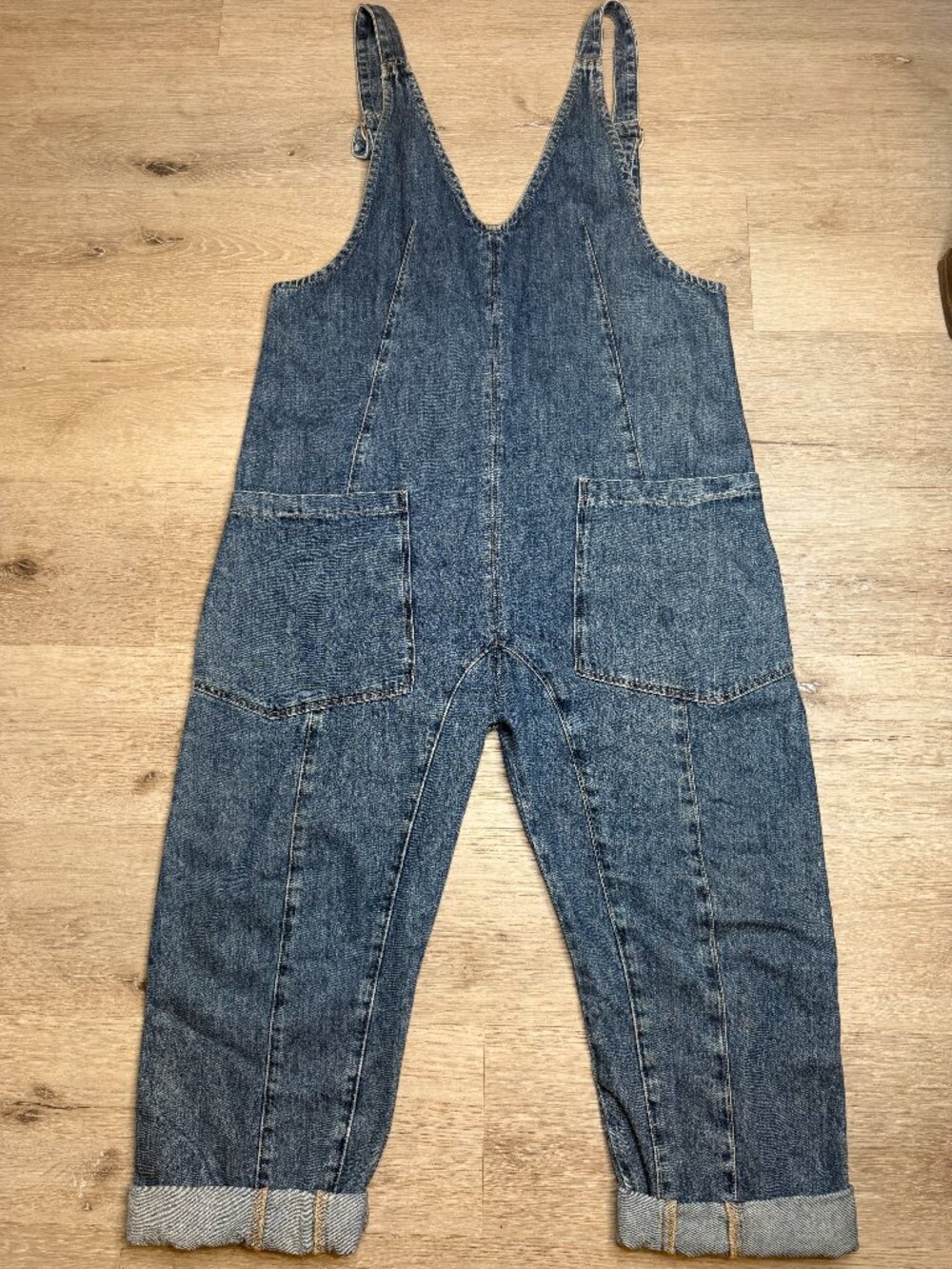 Free People We The Free Denim Slouchy Overalls Jumpsuit M